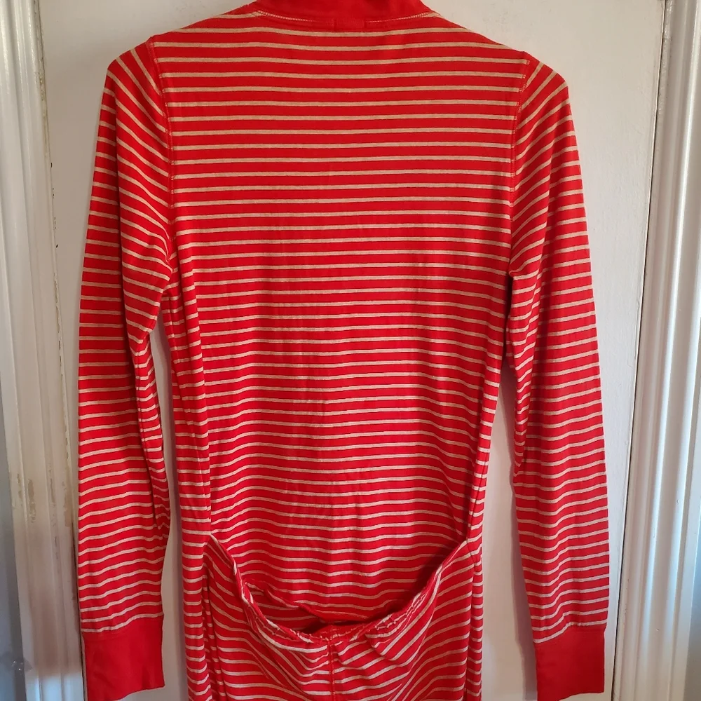 Jcrew Womens Red Striped Union One Piece Pajama Size M Long Johns Loungewear
